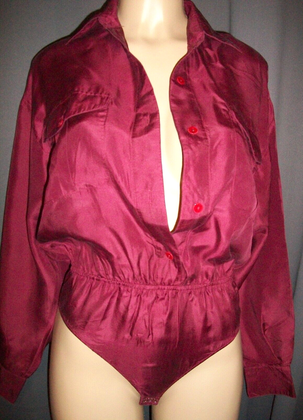 Vtg Who’s There Bodysuit One Piece Silk Shirt Top S