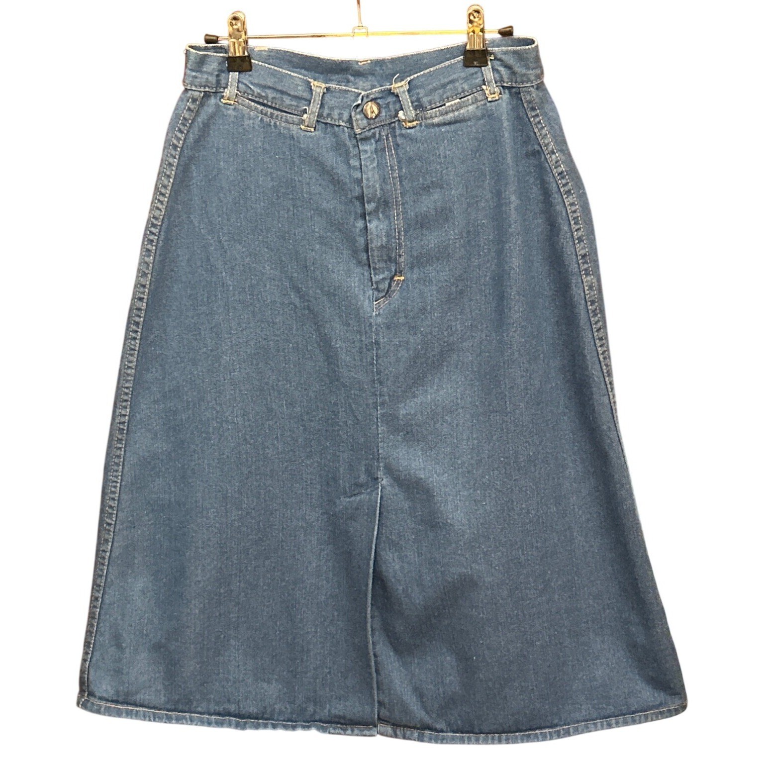 70s Sportswear International Denim Midi Skirt Boho Western Retro High Waist