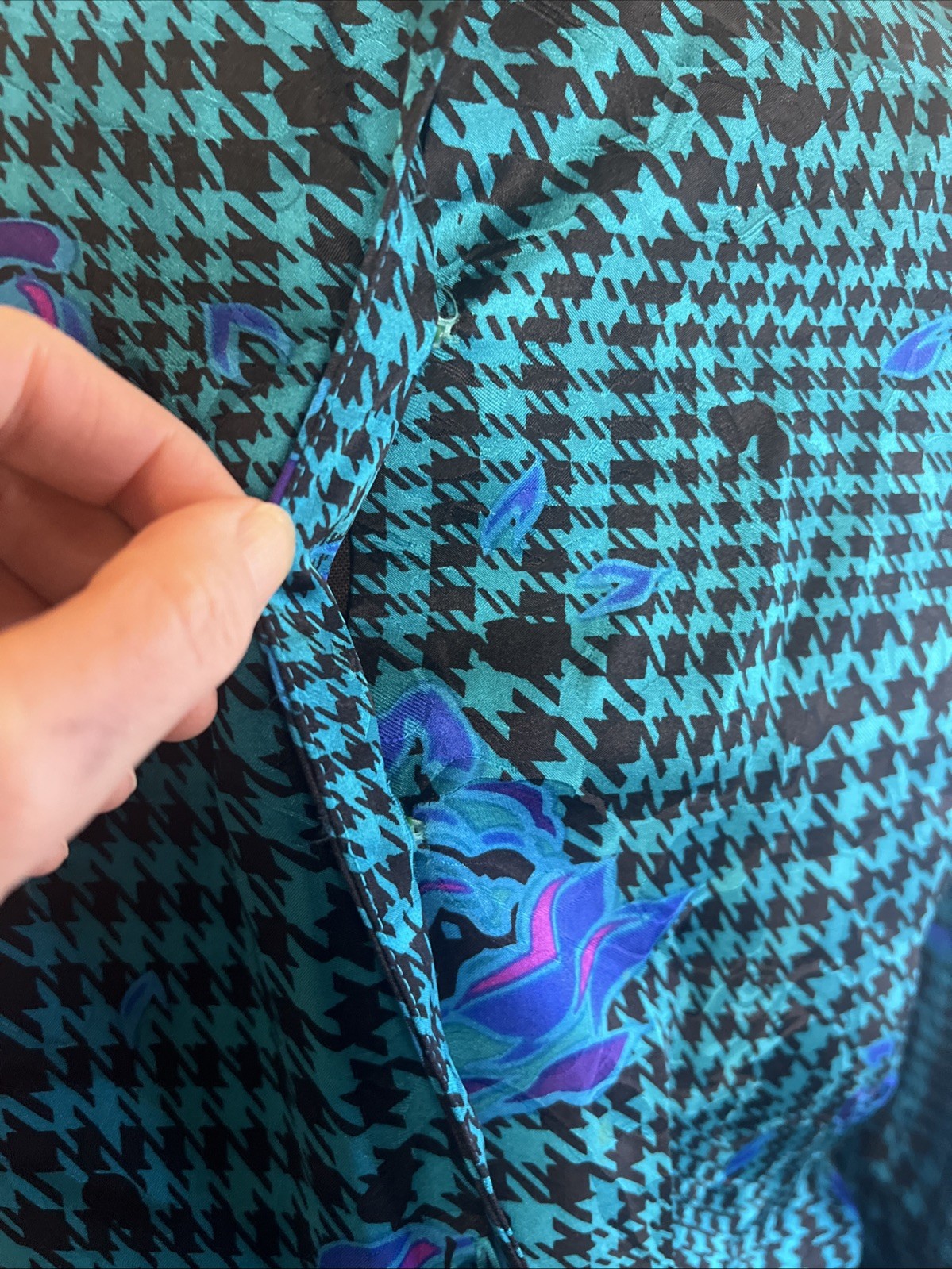 Adrianna Papell 100% Silk Size 8 Dress Pleated Teal HoundsTooth VTG 80s