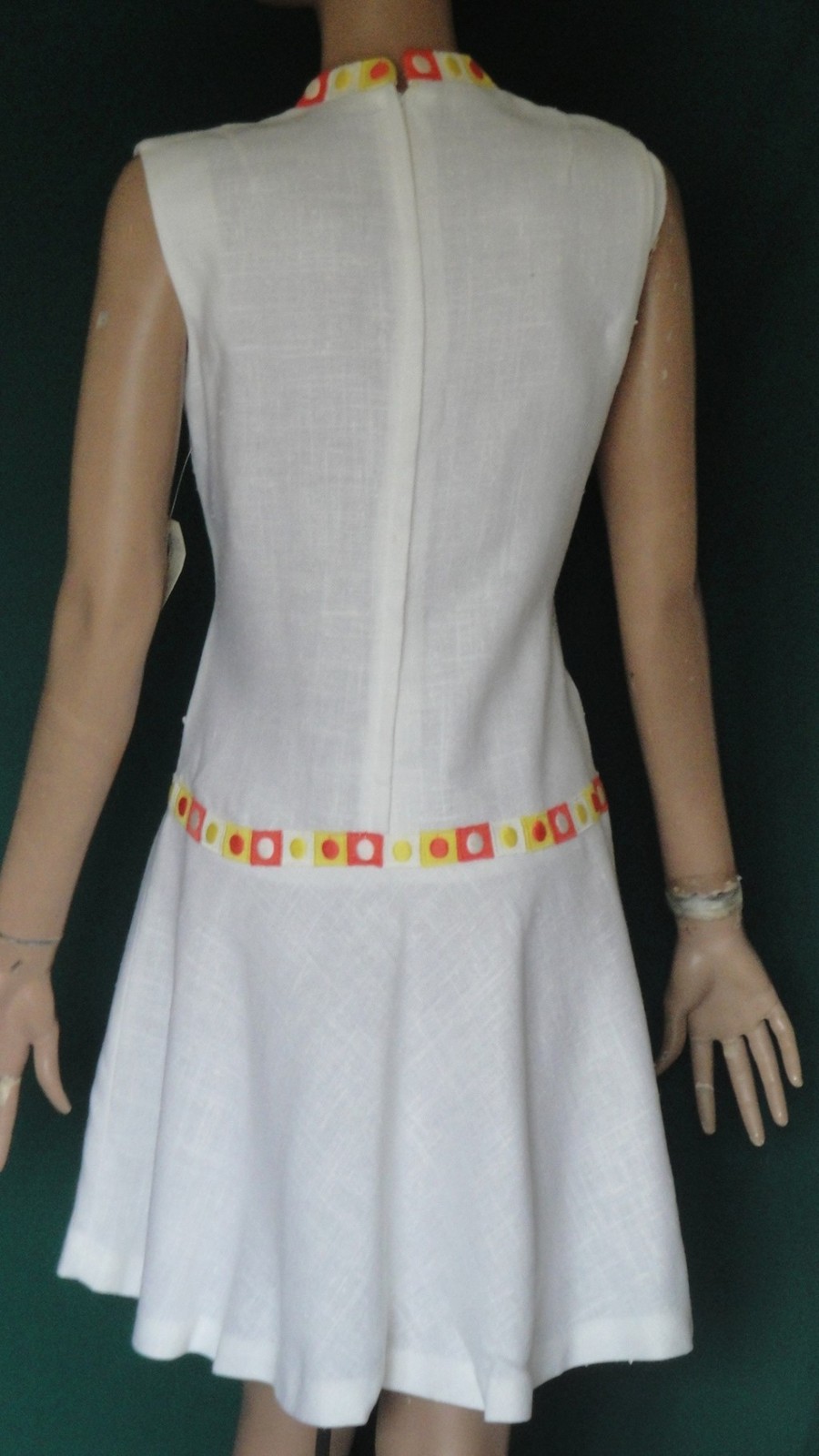 NOS White Rayon Embroidered Orange Yellow Trim Bleeker Street Dress 10 B34