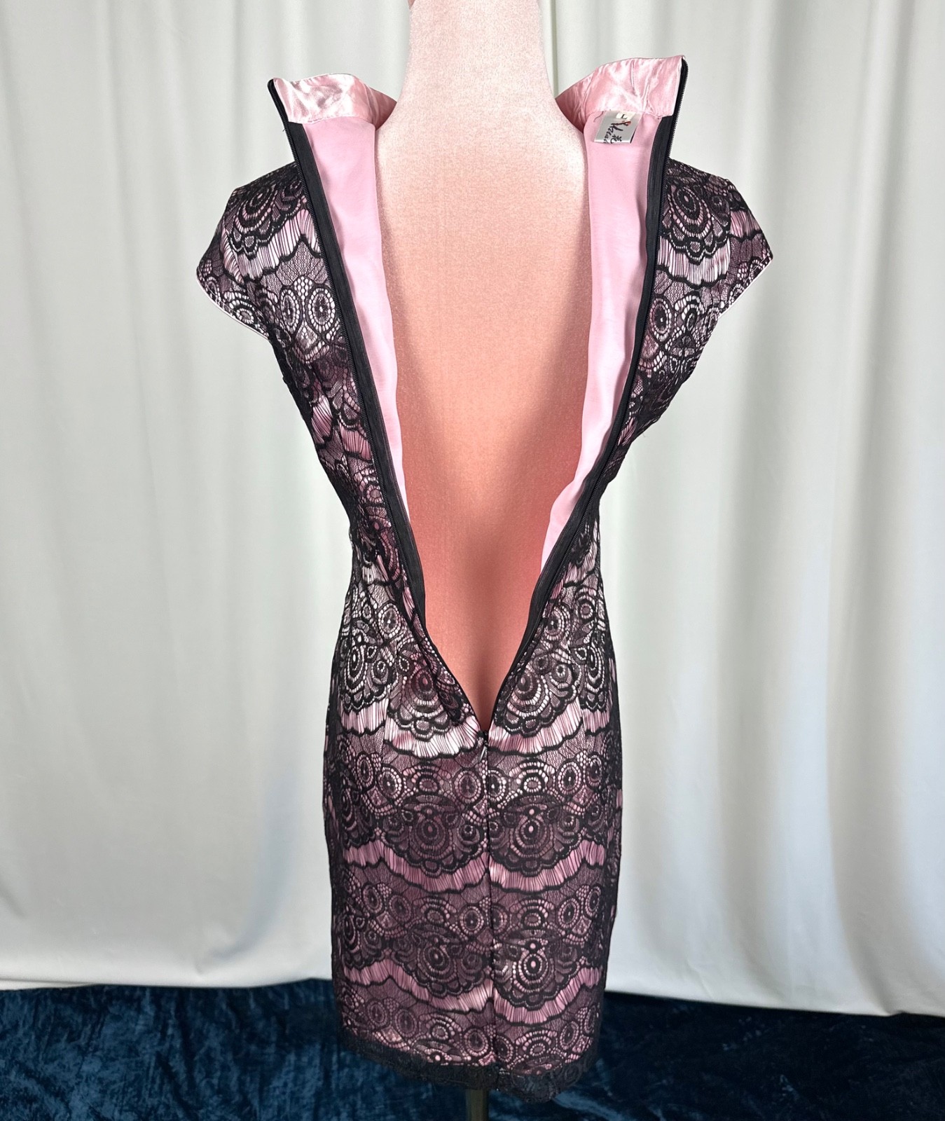 Vintage Lace Mandarin Collar Dress XS Pink Black Cocktail Party Beijing Purchase