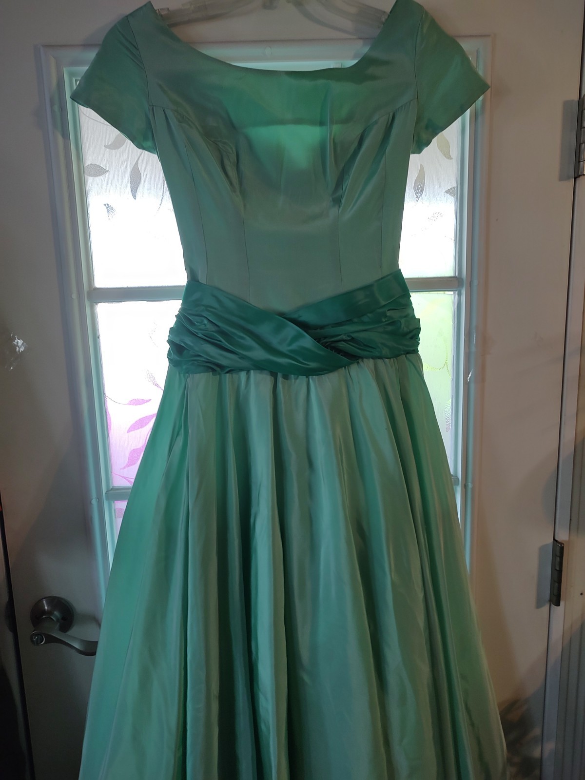 Vintage 50’s Special Occasion Evening Party Dress, Taffeta,Pale Green Sz S/M