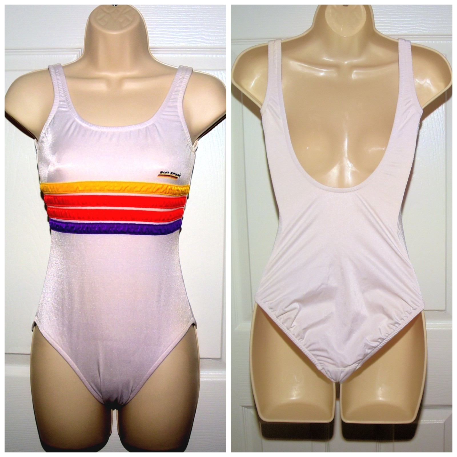 VTG 80’s Rainbow Stripe Swimsuit Avon Fashions XXS Deadstock ILGWU Fully Lined