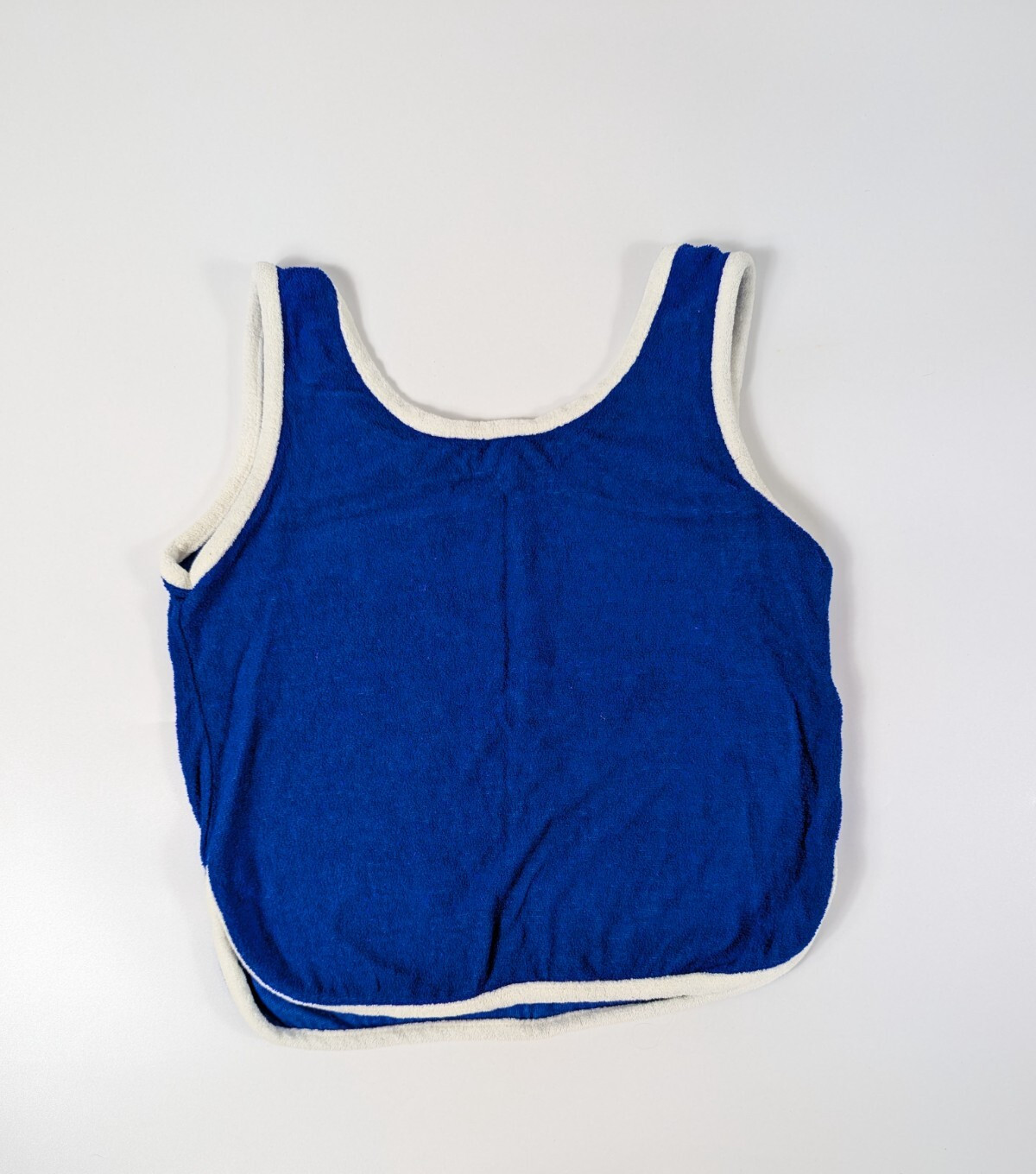 Vtg 70s Terry Cloth Tank Top Blue White Trim Size Medium Muscle Gym Beach