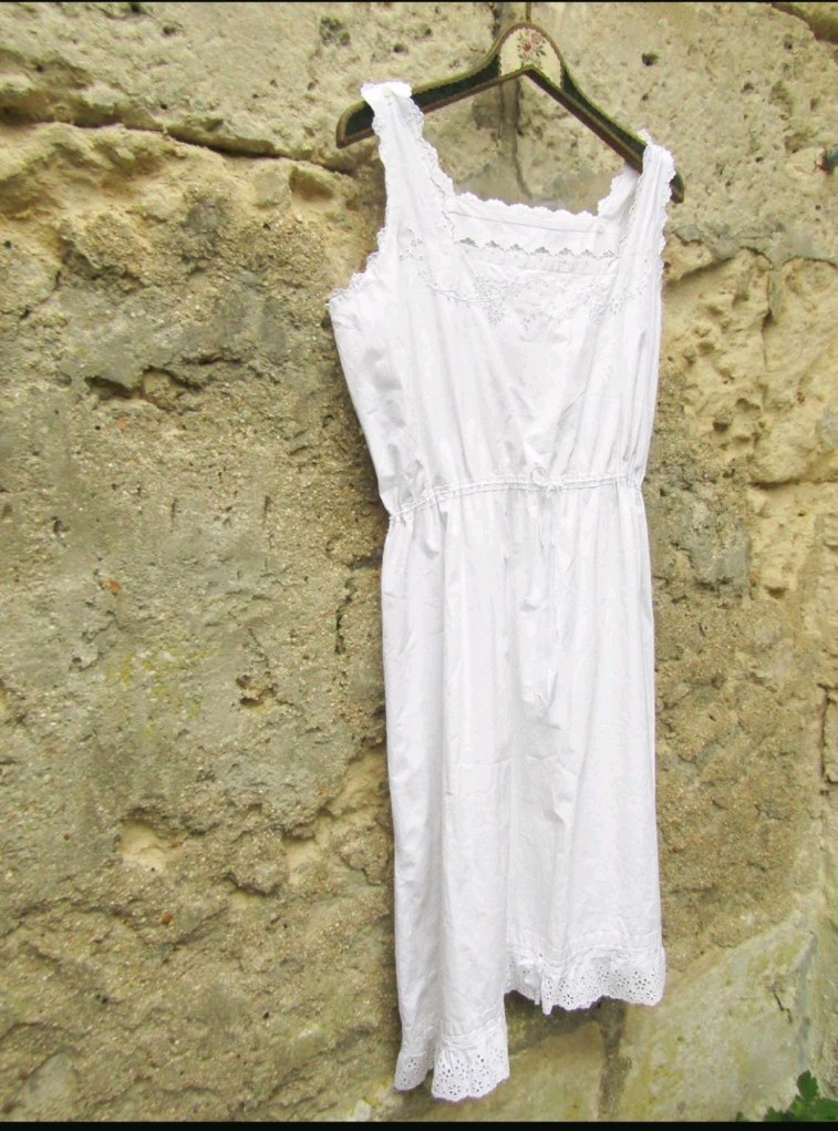 VTG Antique Handmade 1900s French Broderie Anglaise White Cotton Nightgown