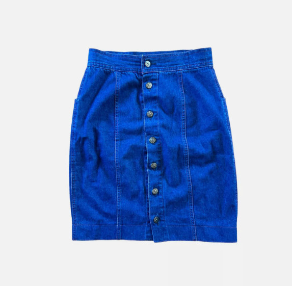 Vintage ’90s Fendi Denim Tapered Pencil Skirt Embroidered FF Monogram 27″ Waist