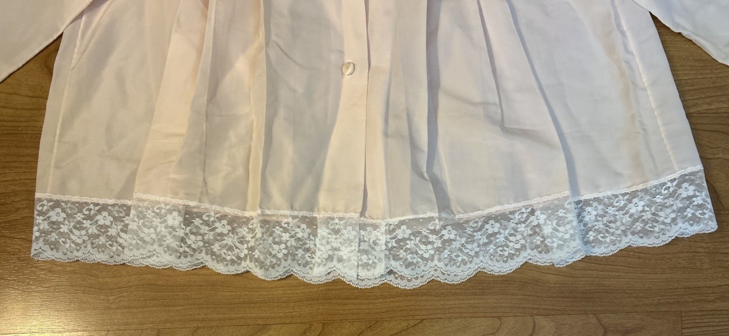 1960s Pink Lace Bed Shirt Corhan Noumair Hand Embroidered Babydoll Style Small
