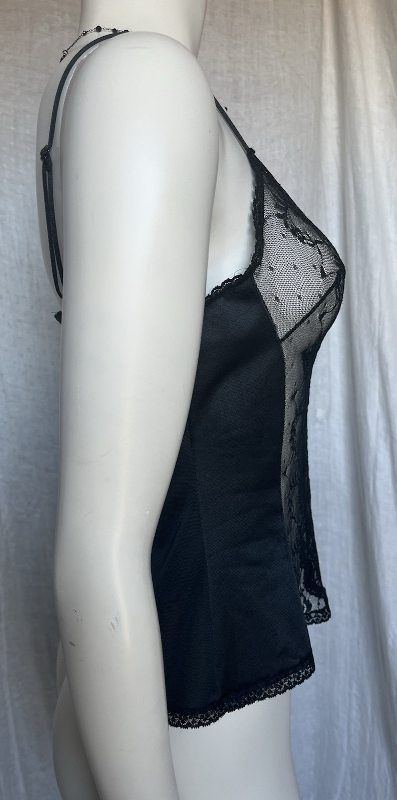 Vintage Lace Camisole Slip Top Black Sexy Evening Gothic Romantic 70s Lingerie M