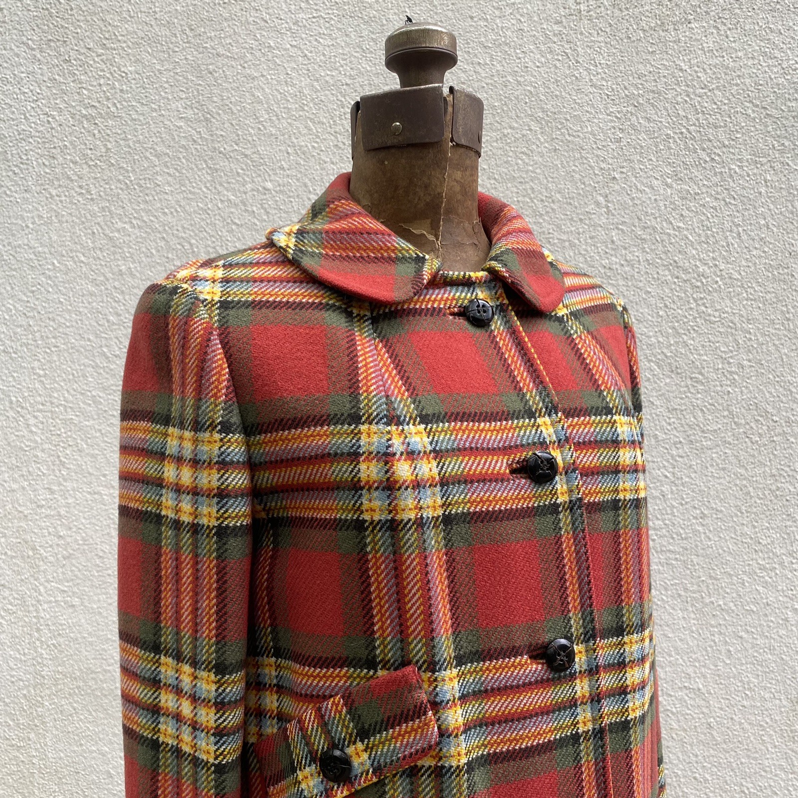 Vintage 1950s Pendleton 100% Virgin Wool Red Plaid Multi Color Town Coat S/M