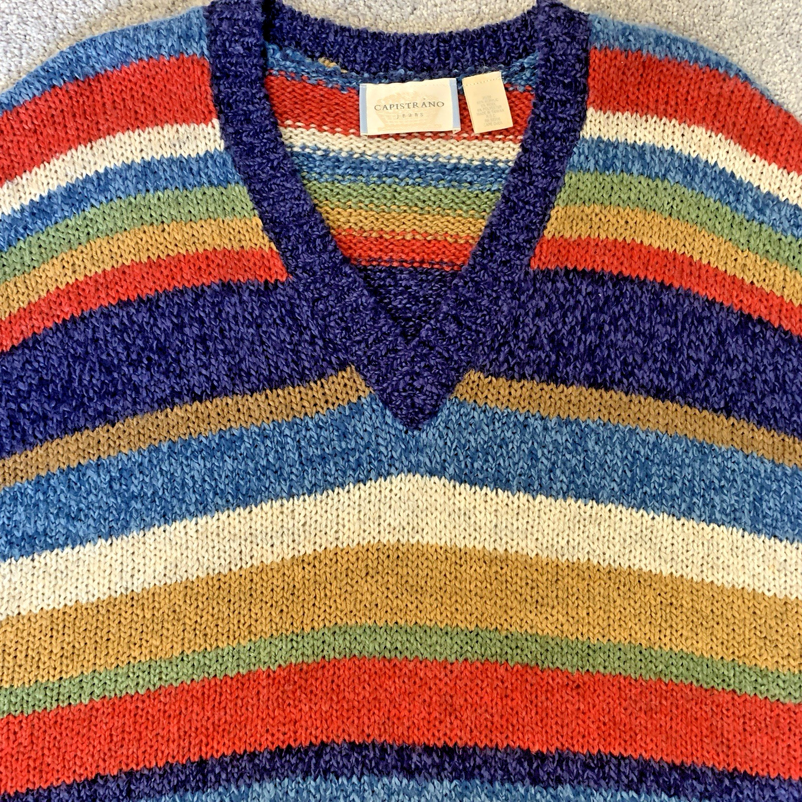 VTG 80s Capistrano Jeans Colorful Striped Sweater Vest Women’s XL Taiwan R.O.C