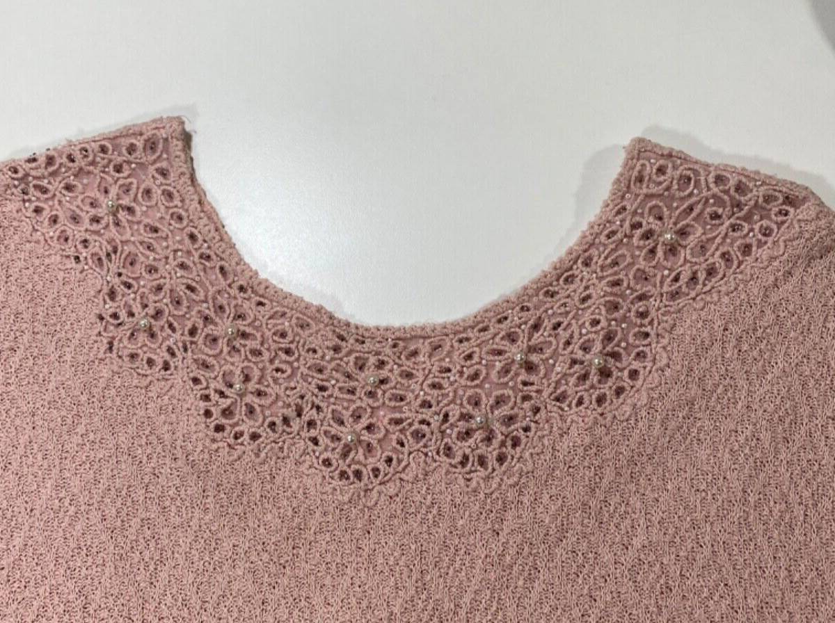 Vintage 1960’s Sweater Dress M/L 10-12 Pink Crochet Beads Pearls CAROL BRENT