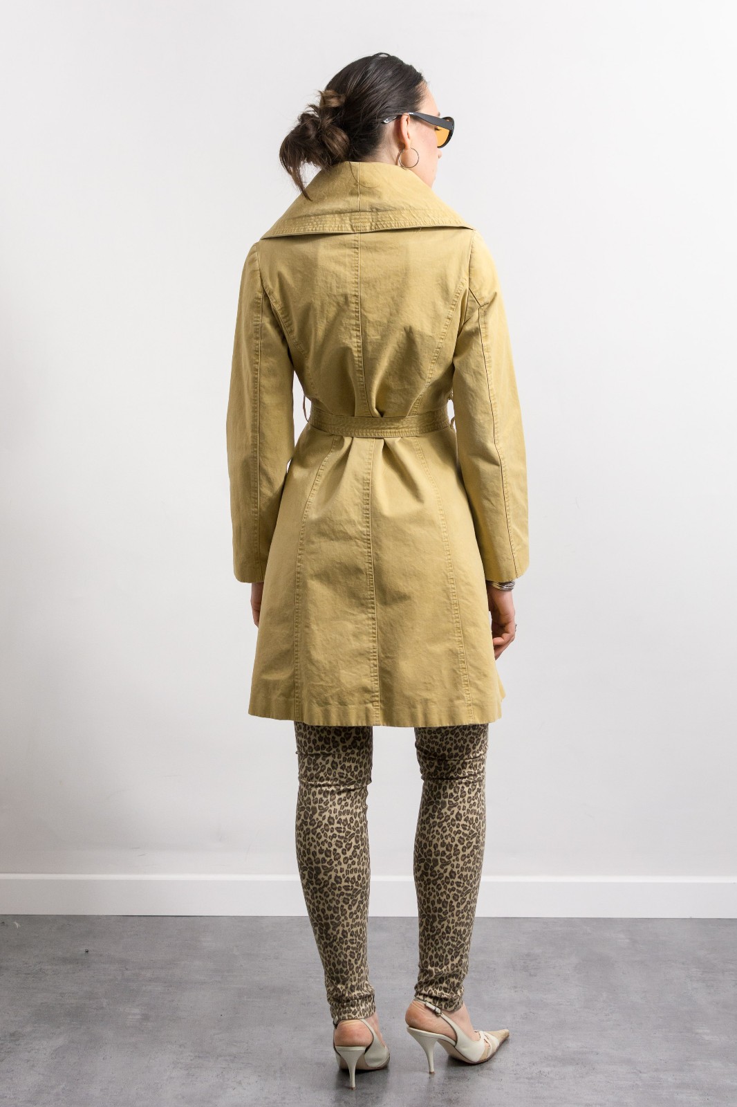 Vintage Denim Trench Coat Sand Wash Belted Tailored Fit L