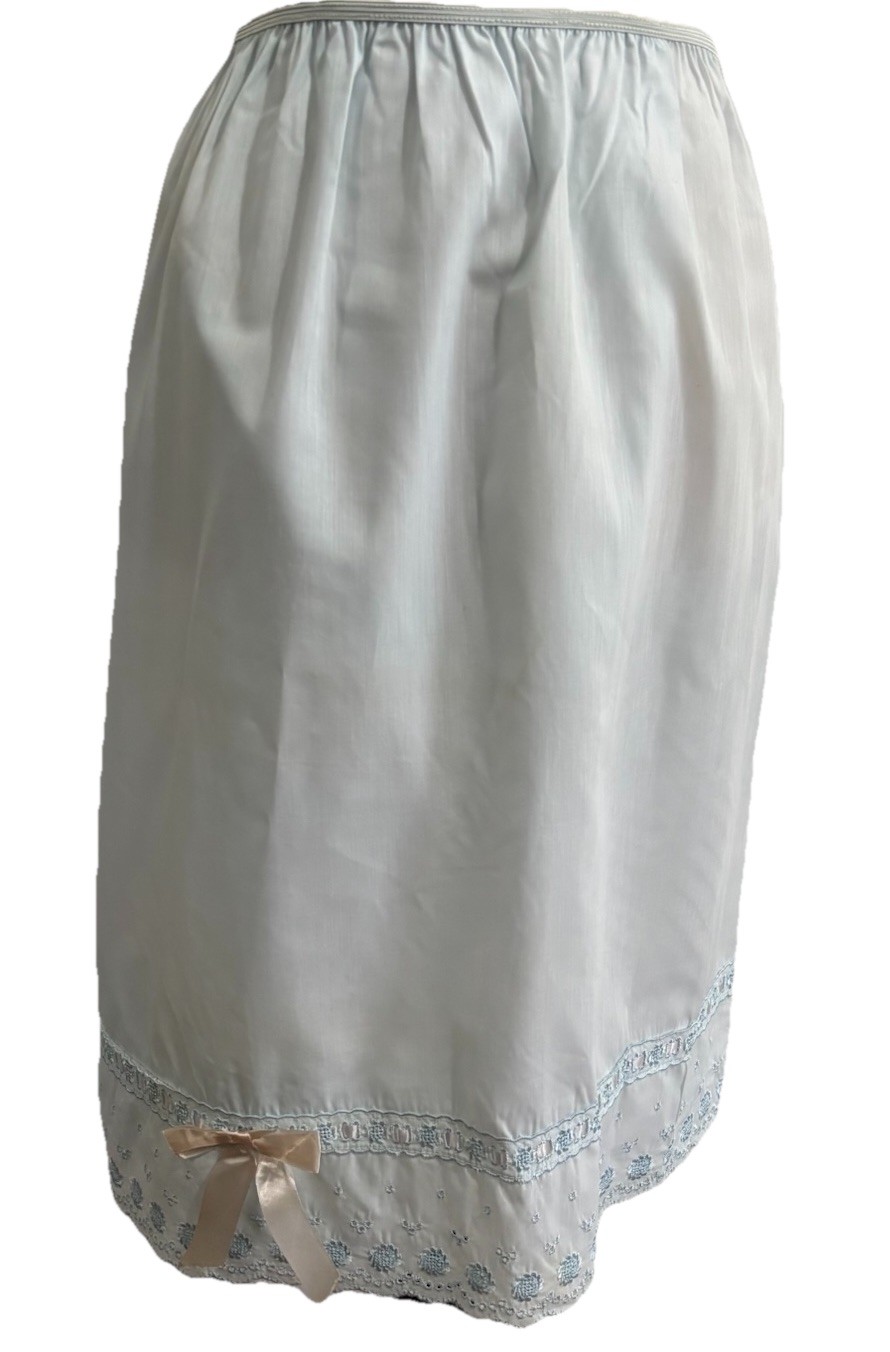 Vintage 60’s-70’s Karen Half Slip Wrap – Light Blue Color Pink Trim Bow Small