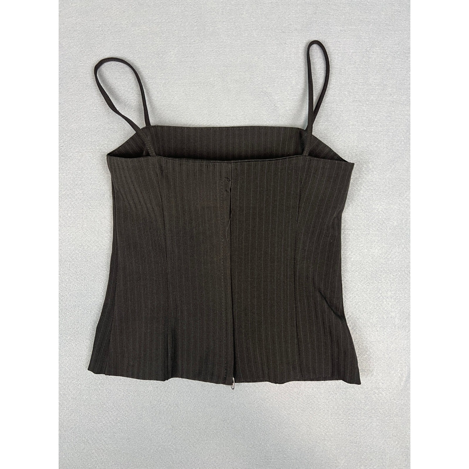 Vintage 90s Y2K Pinstripe Ribbed Back Zip Cami Top Size 1/2 Small Black Charcoal