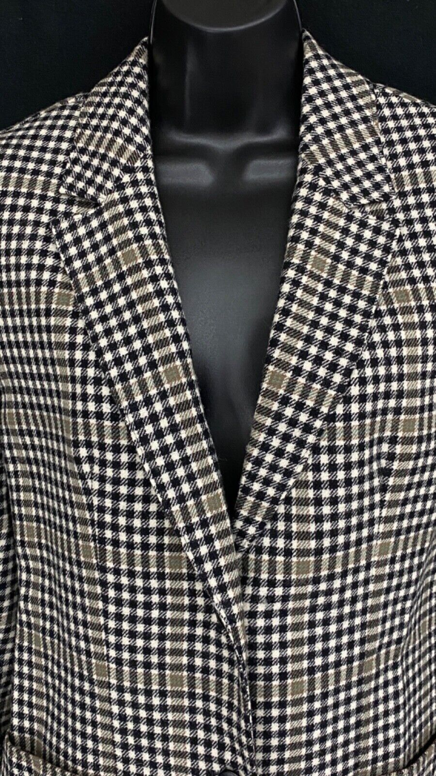 Vintage wool plaid black white gray suit jacket blazer skirt set outfit XS S