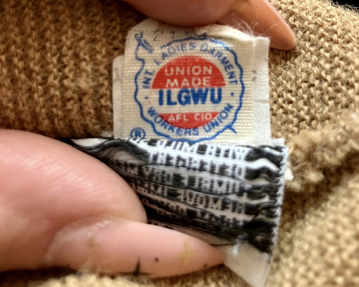 ILGWU Cardigan Wool Blend Sweater Camel Grandpa Style USA Made