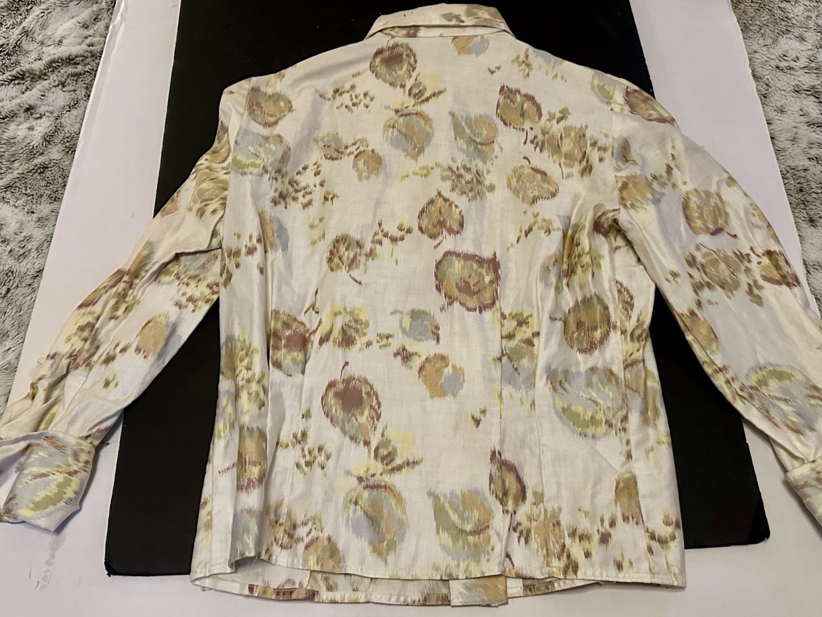 Vintage 50s Malbe Blouse Shirt Rhinestones Impressionist Pattern Sz S/M