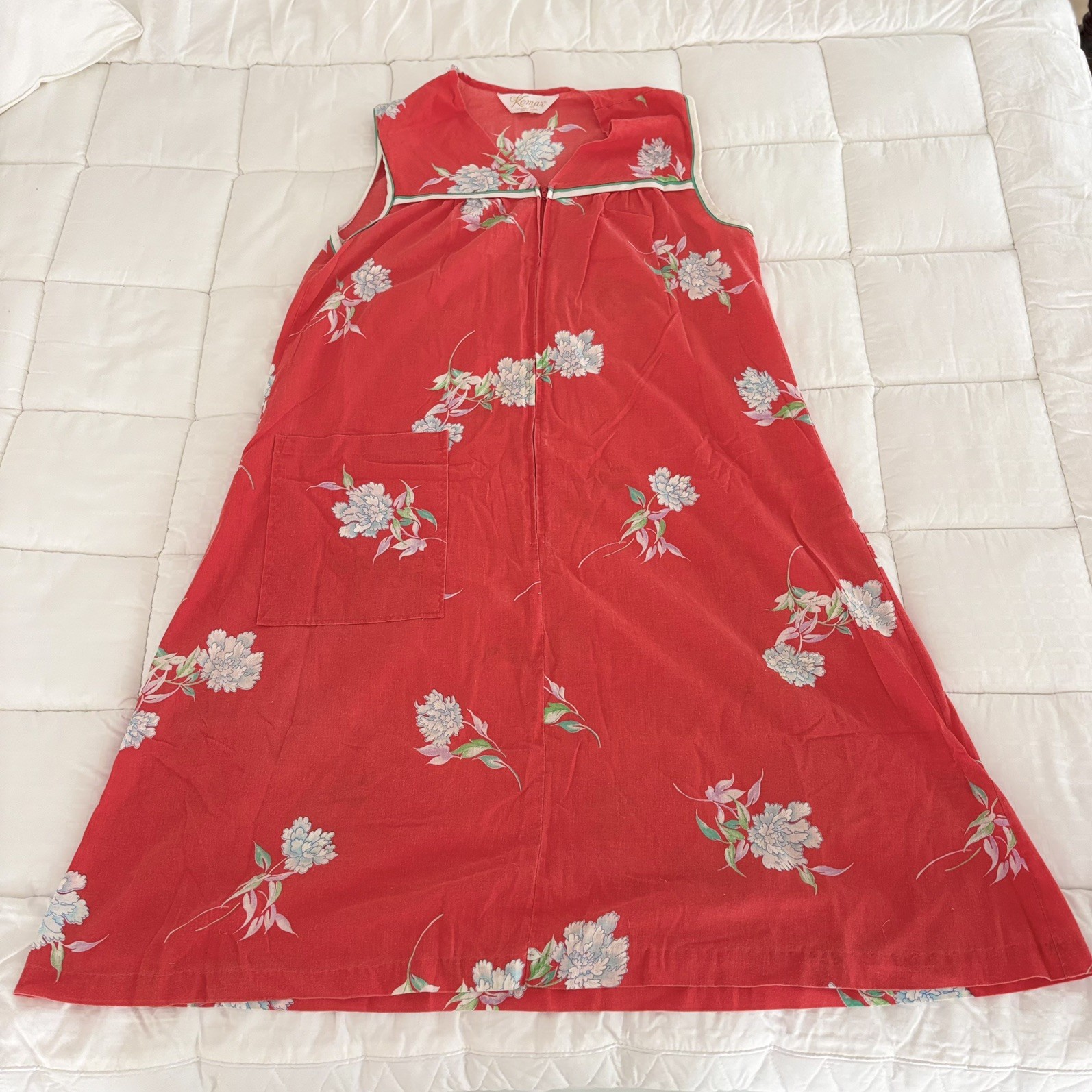 Vintage Komar 70s House Dress Made in USA Red White Floral