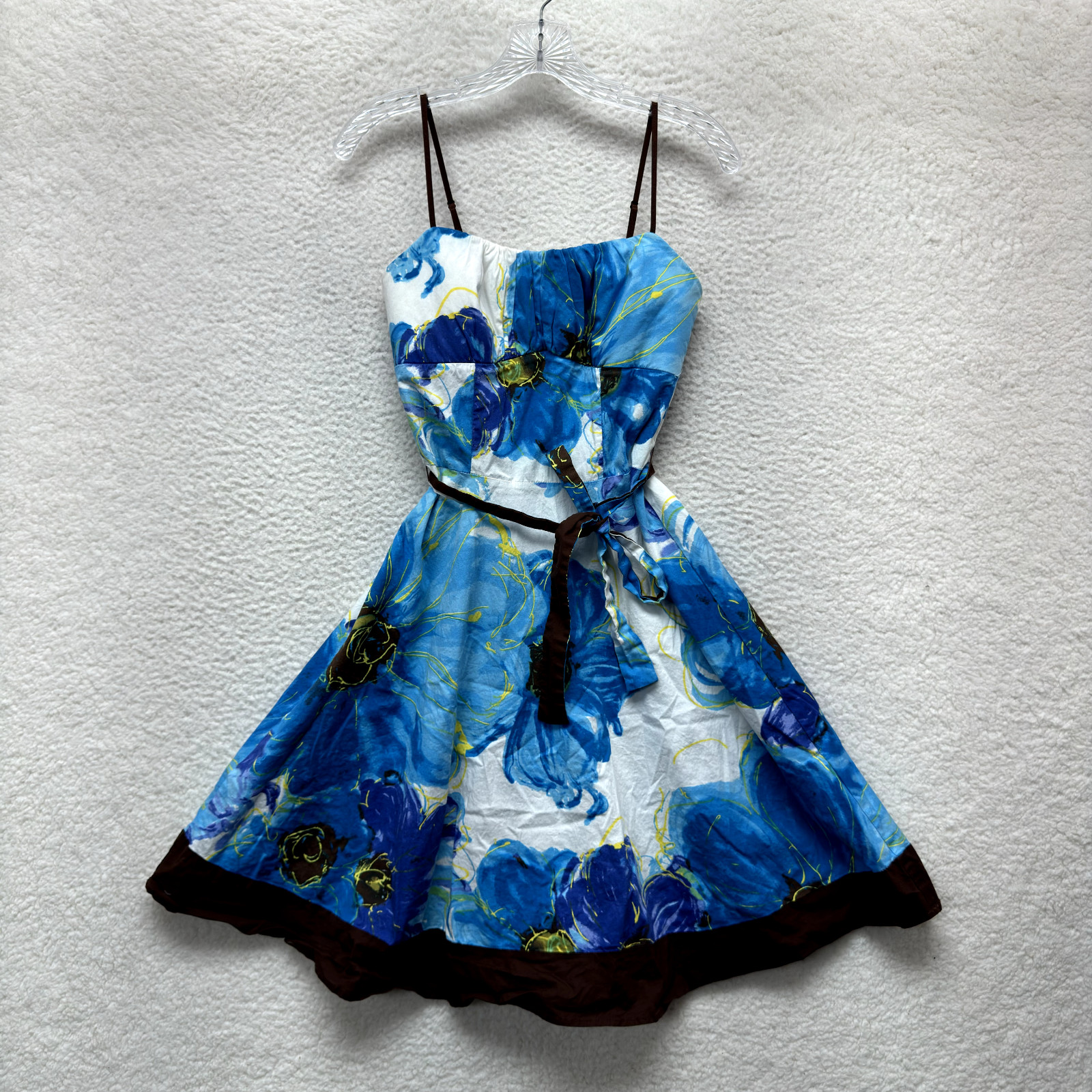 Y2K Vintage Dress 8 9 Medium Blue Floral Flare 60s Retro Mod Day Dress A-Line