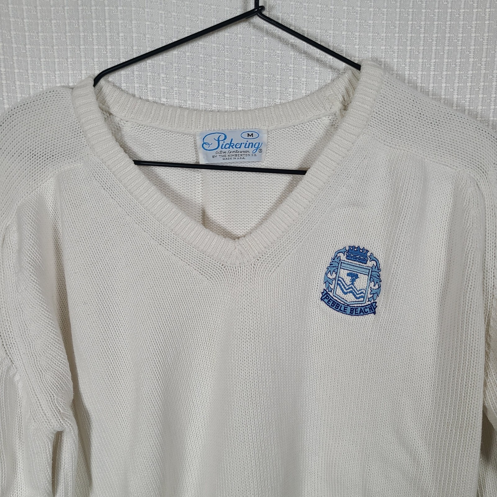 Vintage Lady Pickering White Golf Sweater Sz M Long Sleeve V-Neck Pebble Beach