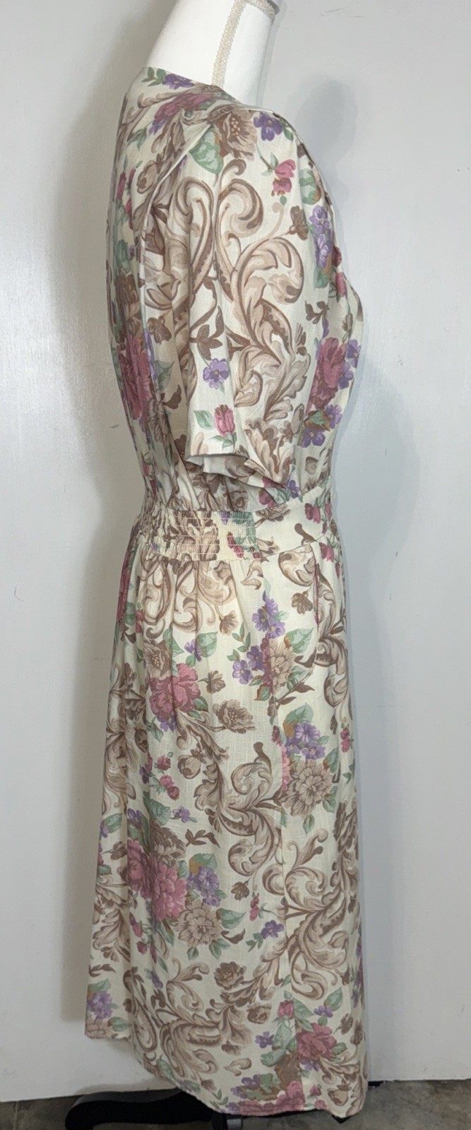VTG 80s Shirt Dress Stuart Alan Floral Midi A-Line Size 10 Short Sleeve Pockets