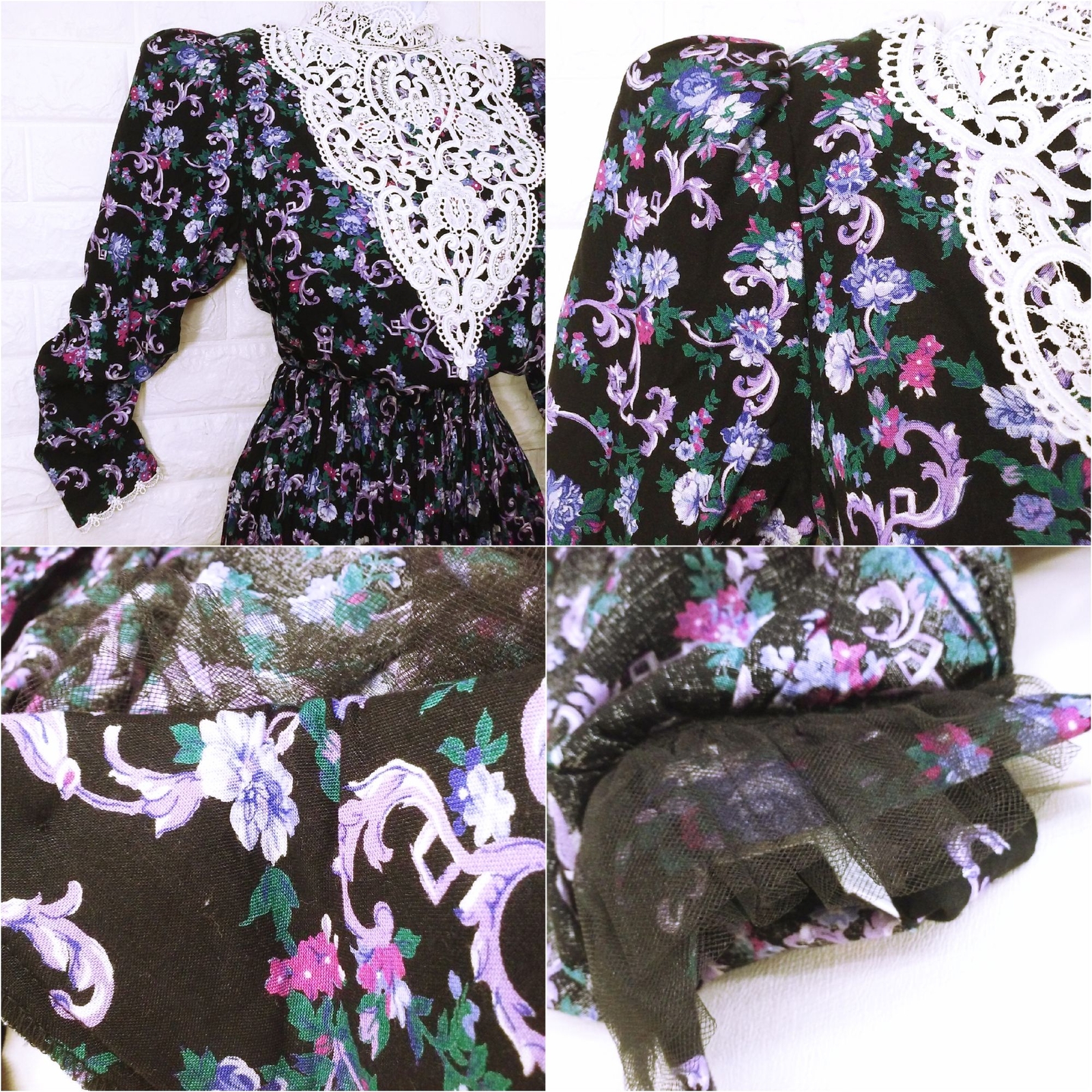 Vintage ’87 Scott McClintock 2-pc Set Victorian Lace Blouse Skirt Dark Floral