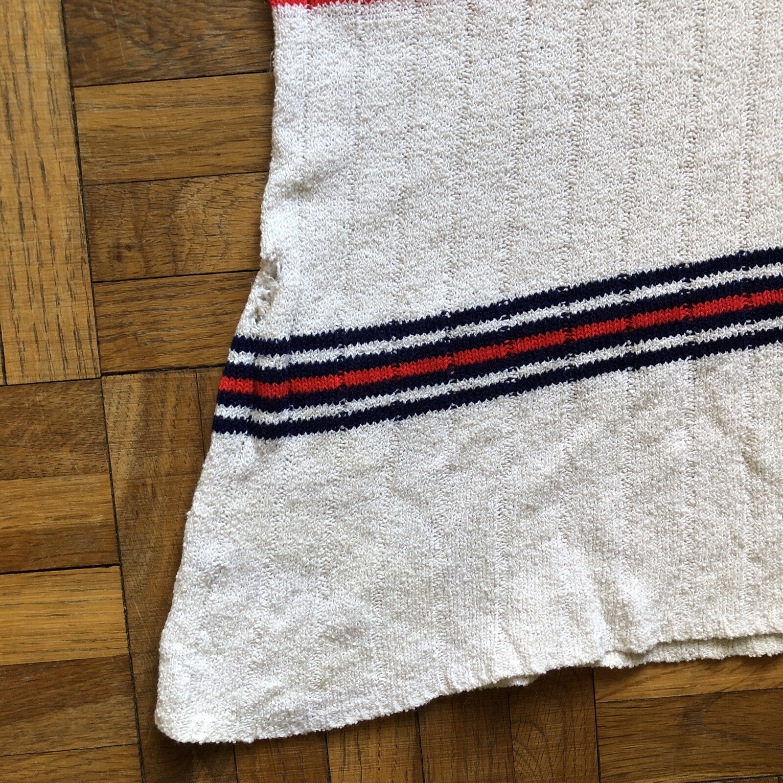 VINTAGE 1960s shirt striped knit short sleeve white red blue size S/M