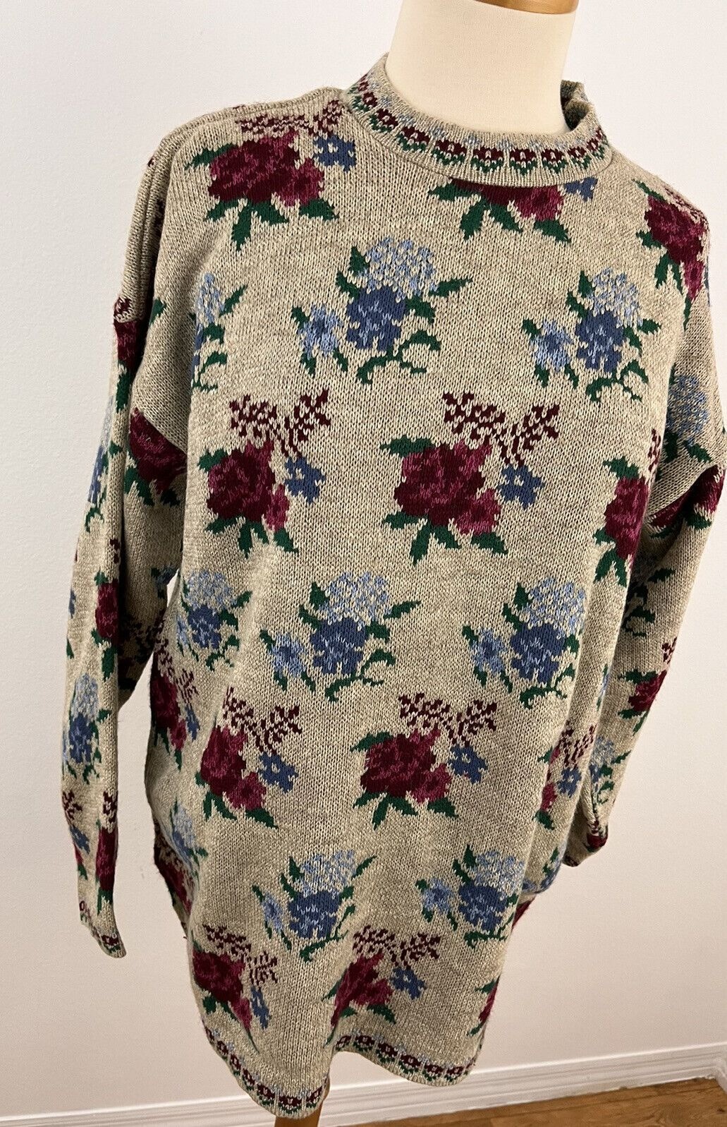 Vintage Bugle Boy Women’s L Acrylic Sweater Floral Rose Farm Cottagecore NWT