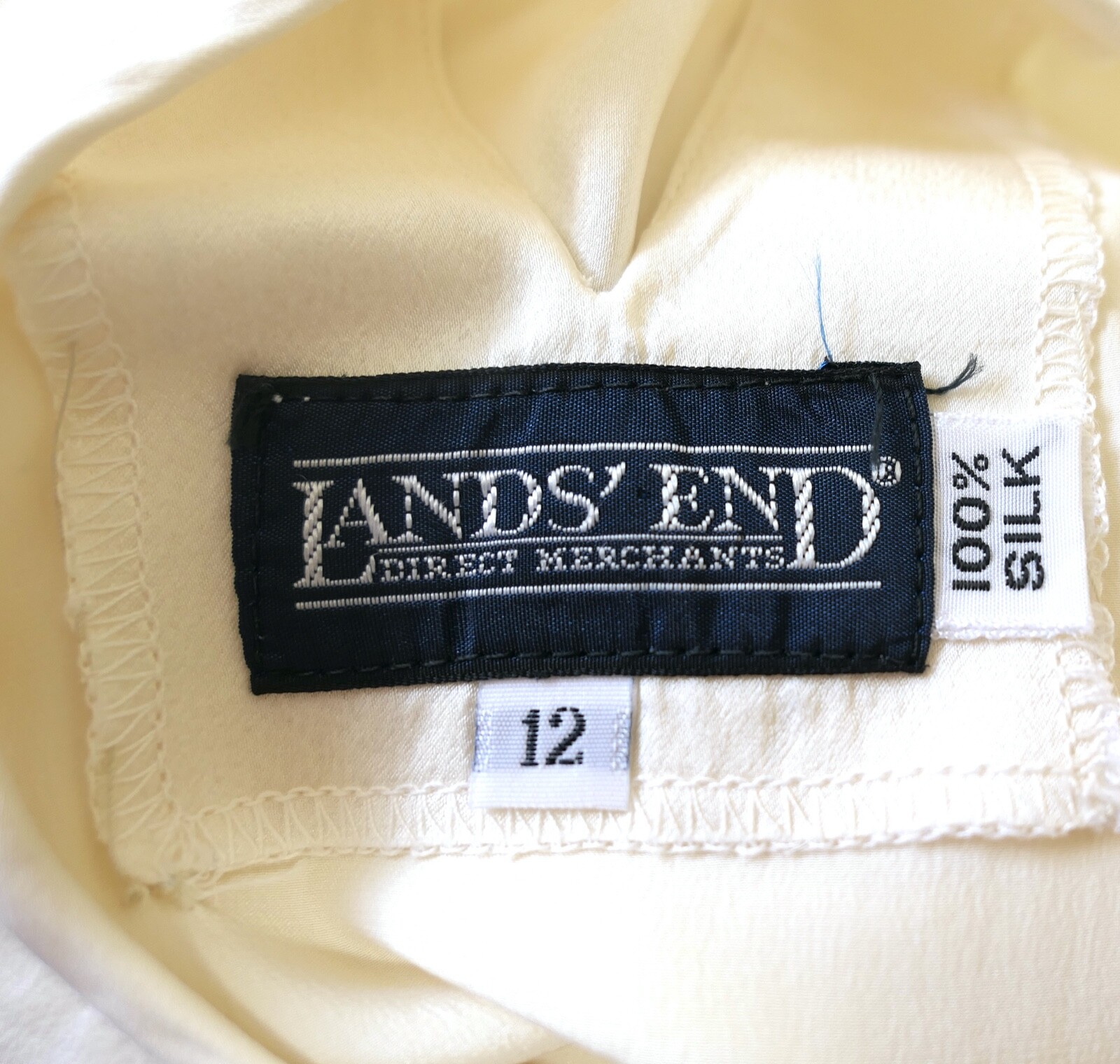 Vintage 80s Lands End Silk Panel Pleat Top Blouse Creamy White M