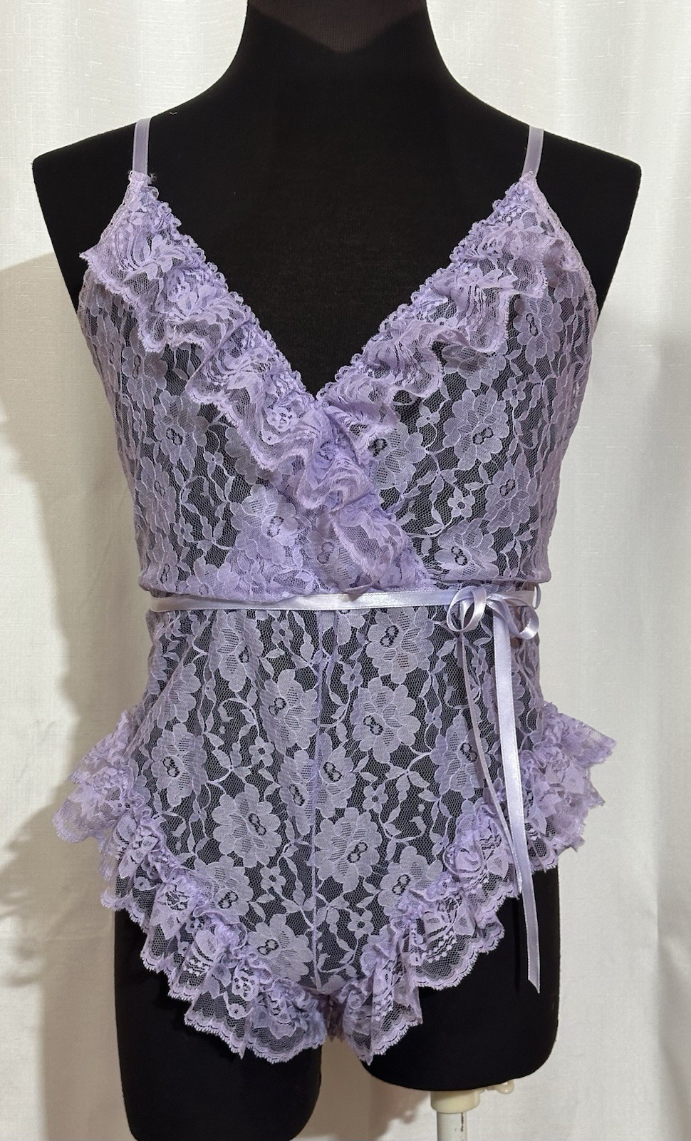 Vintage Val Mode Lavender Lace Teddy Romper Bodysuit USA Made Size Small