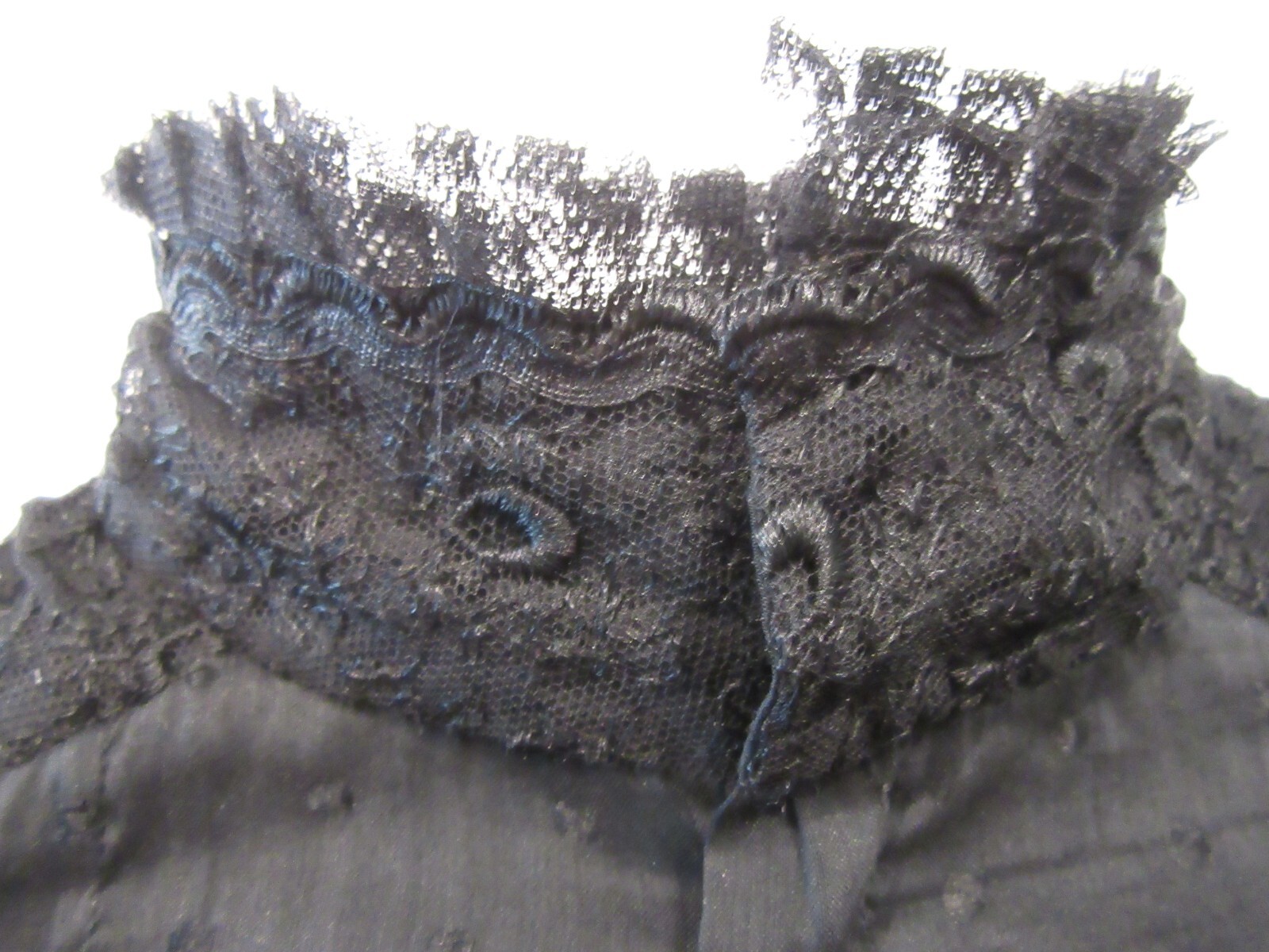 ANTIQUE EARLY 1900S 1905 BUST-39″ SWISS DOT LACE BLACK BLOUSE SHIRT STRONG F38