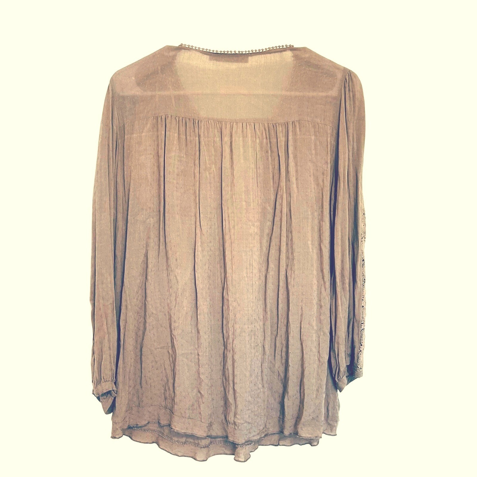 Solitaire Ravi Khosha crochet BOHO chic tan top rayon cotton lightweight tunic L