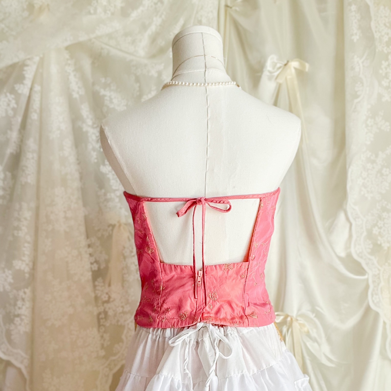 Gunne Sax Millennium Pink Beaded Fringe Corset Top