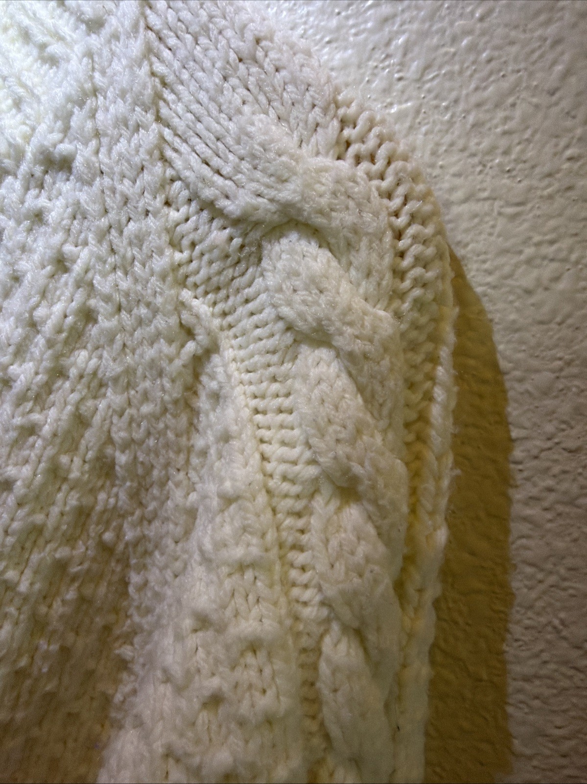 Vintage Handmade Cable Knit Cardigan Sweater Cream White Chunky Cozy Cottagecore