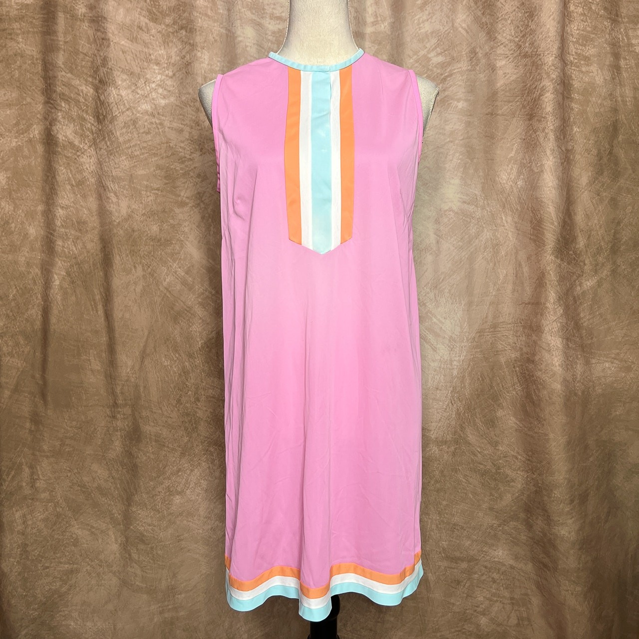 Vintage 60s Union Made Pink Mini Mod Shift Dress Sleeveless Retro Disco GoGo