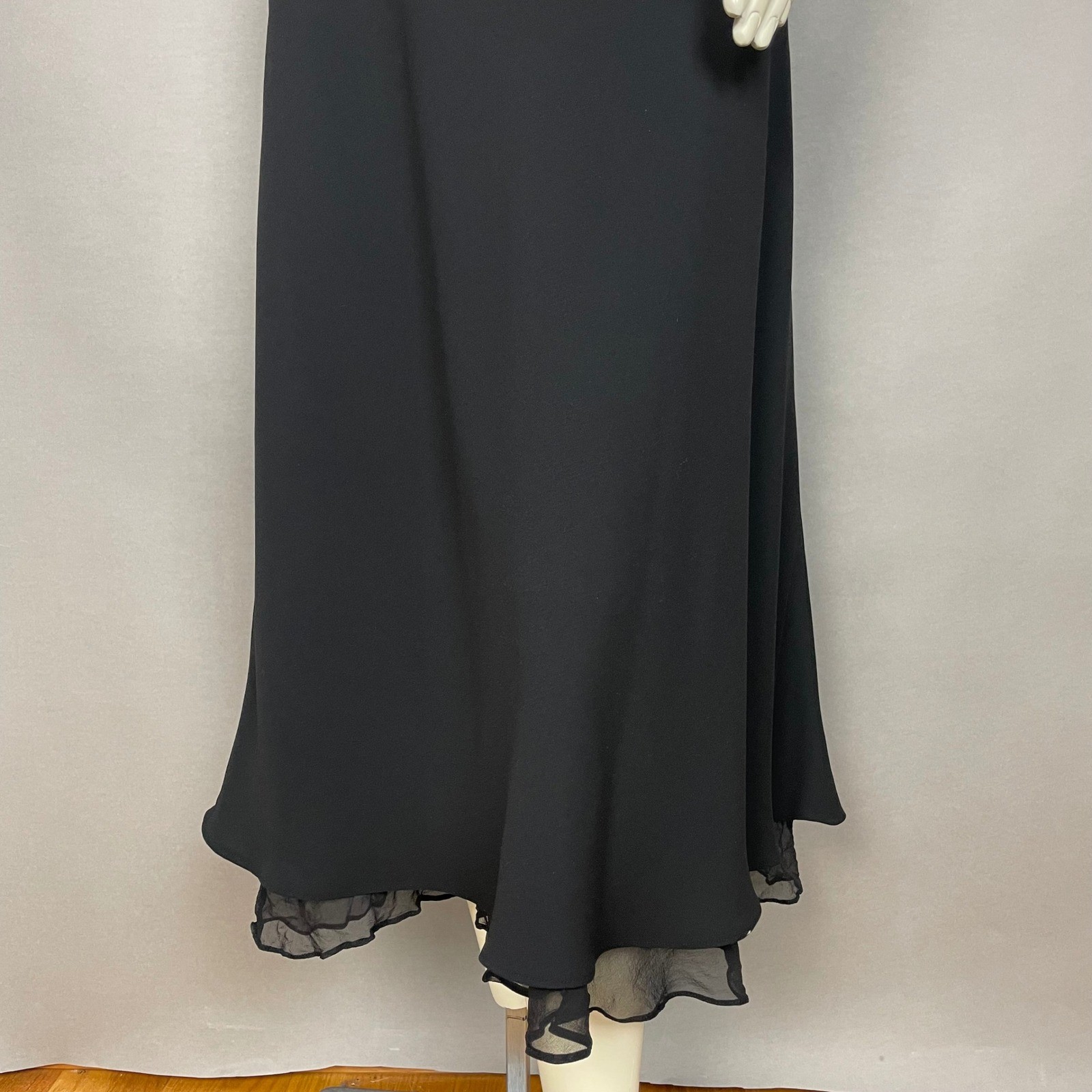 Vintage Jones New York Dress Midi Dress Women 16 Black Sheer Flutter Sleeve