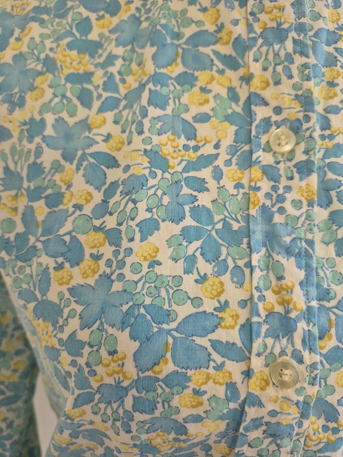 Vintage 1980s Blue & Yellow Floral Ruffle Sleeve and Peter Pan Blouse – Small