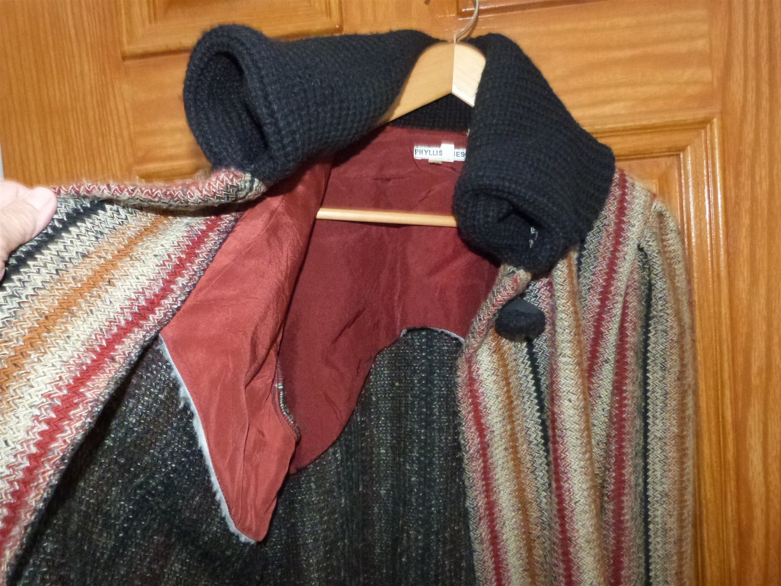 VTG 1980s 1 button Jacket cardigan sweater multicolor band collar Phyllis Sues M