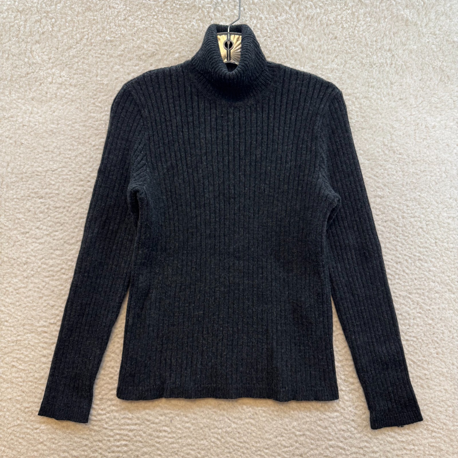 Vintage Zara Sport Wool Blend Turtleneck Sweater Medium Large Grey Rib Knit