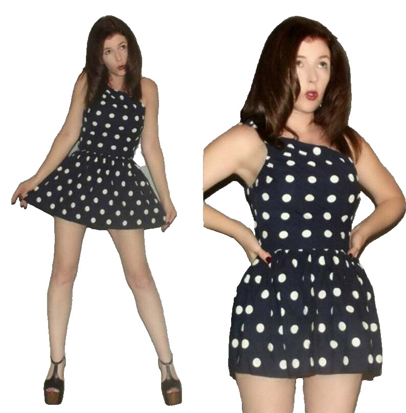 SALE! XS S Vtg 50s Polka Dot Rockabilly One Shoulder BOMBSHELL Pin Up Swimsuit