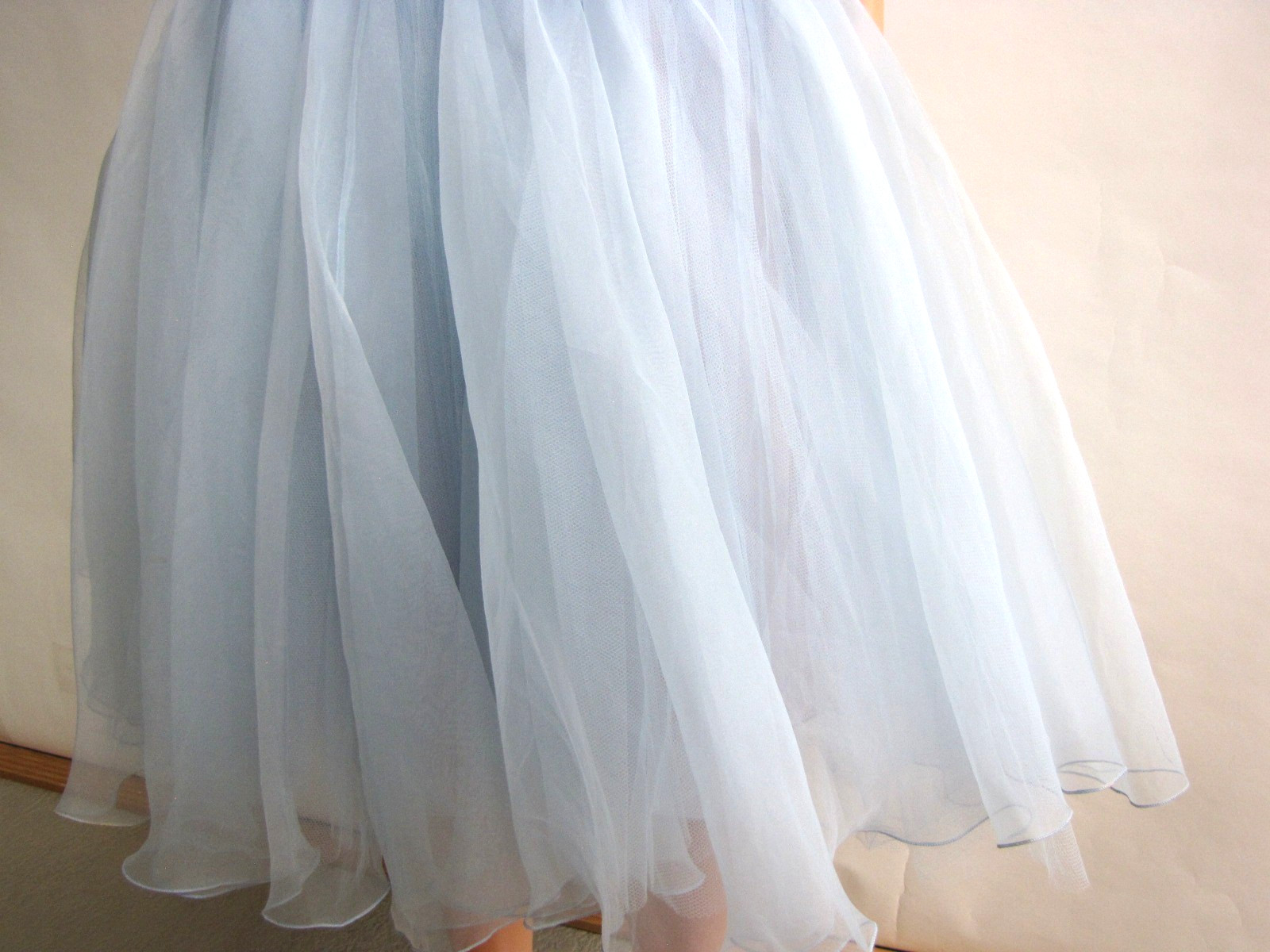 Vtg 80s John Charles Tulle Ball Gown / Cocktail Dress Strapless Baby Blue UK 10
