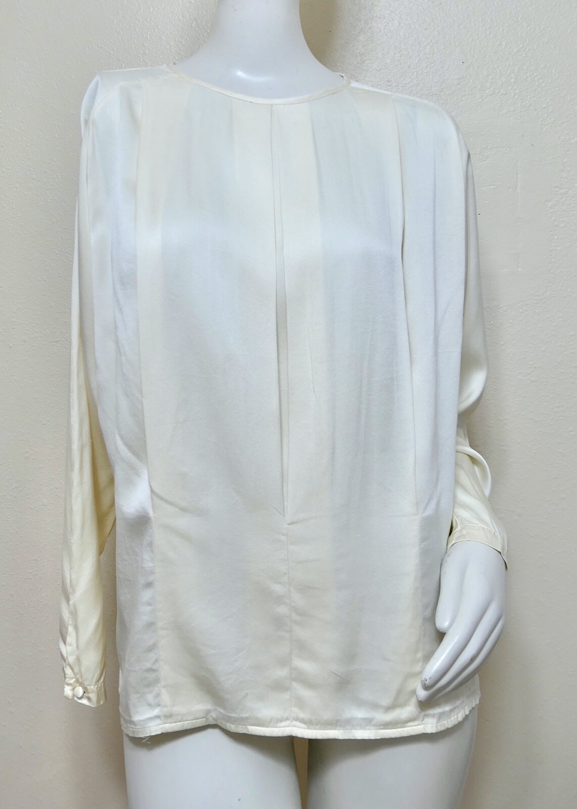 Vintage 80s Lands End Silk Panel Pleat Top Blouse Creamy White M