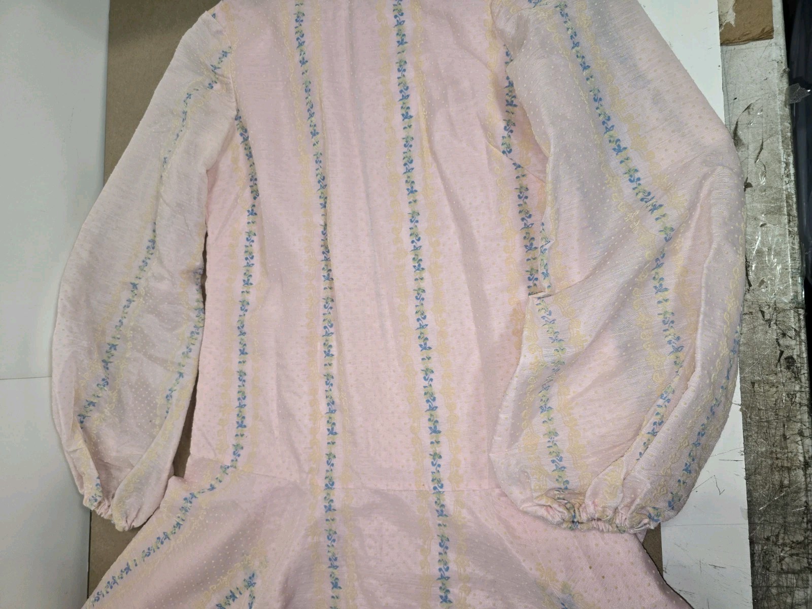 Vintage handmade Pink cotton blue accented Dress