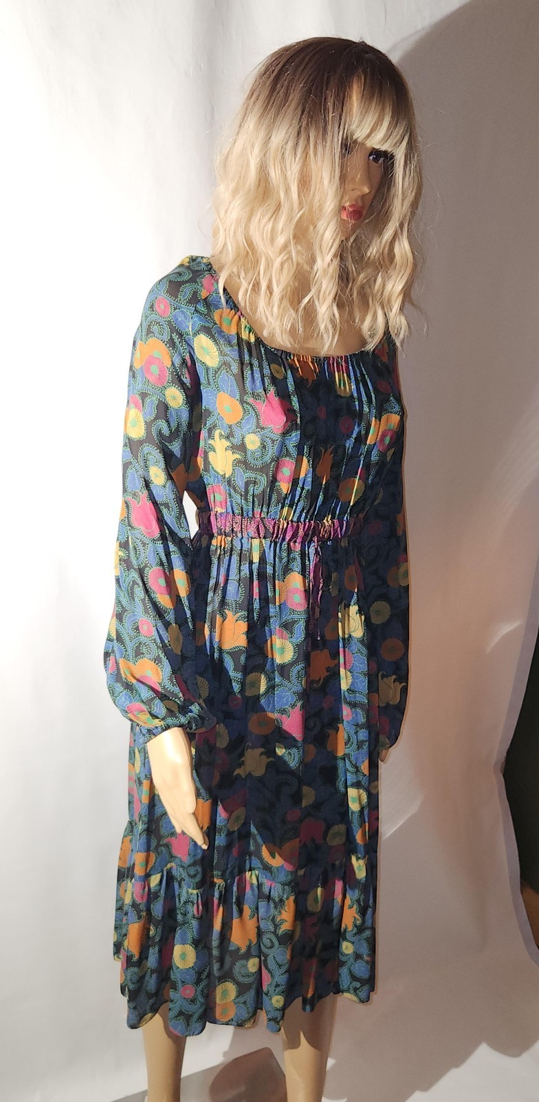 VINTAGE 1970S HIPPIE PEASANT DRESS WITH MATCHING REVERSIBLE DRESS ELASTIC WAIST