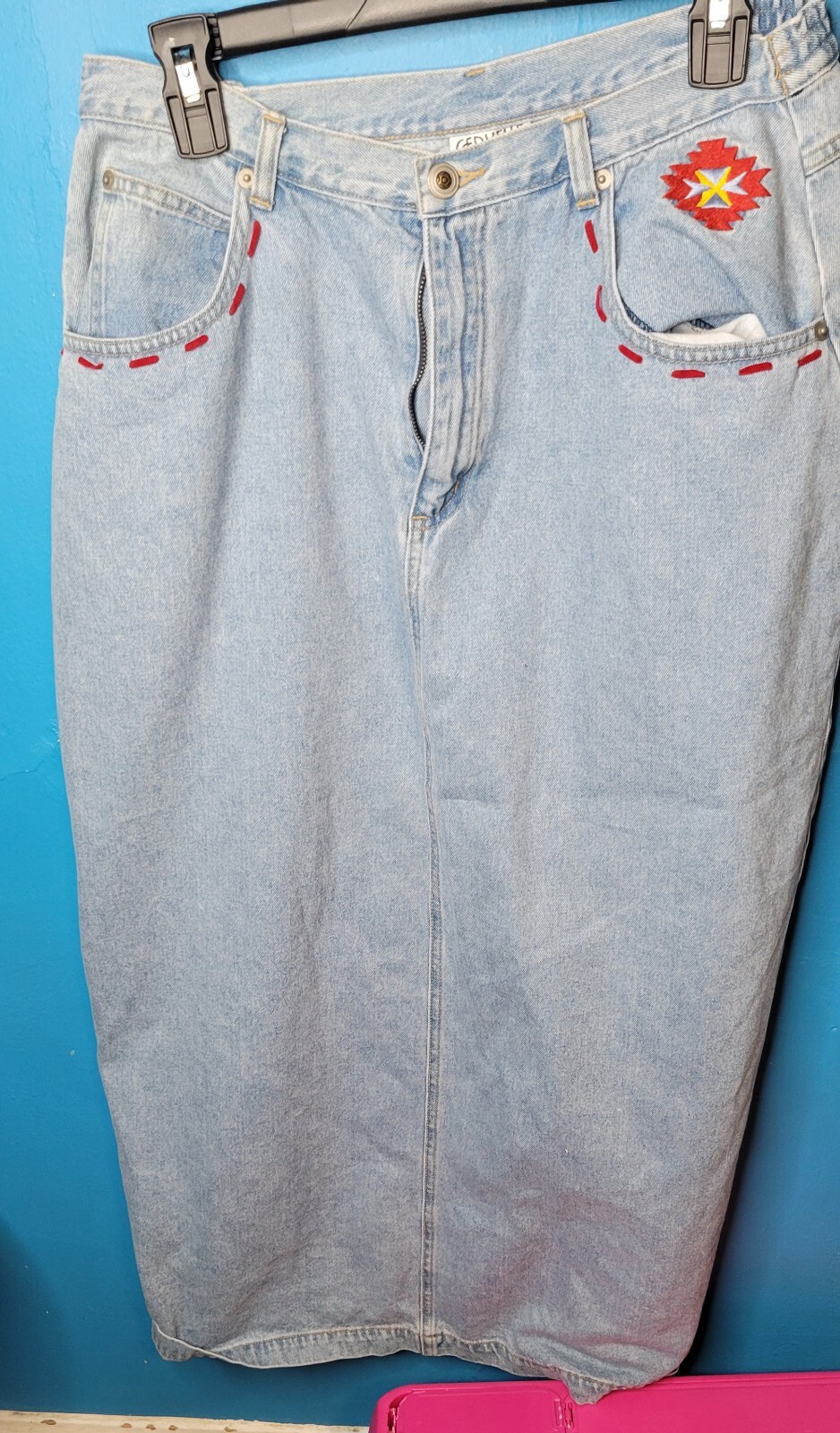 Vintage 80s 90s Cervelle Denim Western Skirt Size Large