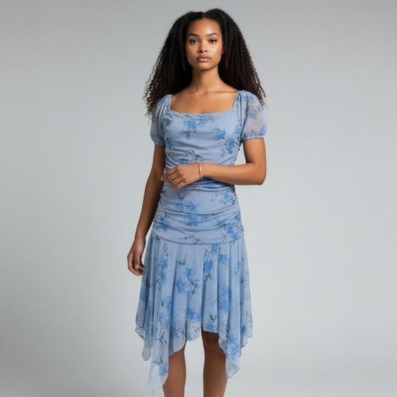 Vintage Y2K “Taboo” Blue Floral Glitter Dress