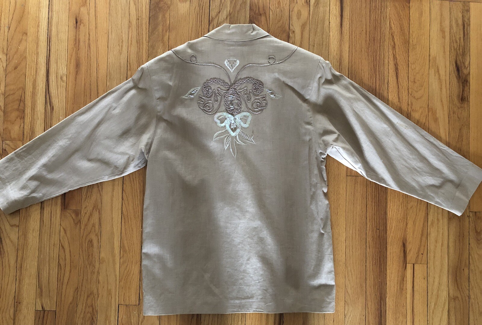 VINTAGE LINEN ADOLFO 80s PADDED EMBROIDERED WESTERN SEQUINS BLAZER JACKET SZ M