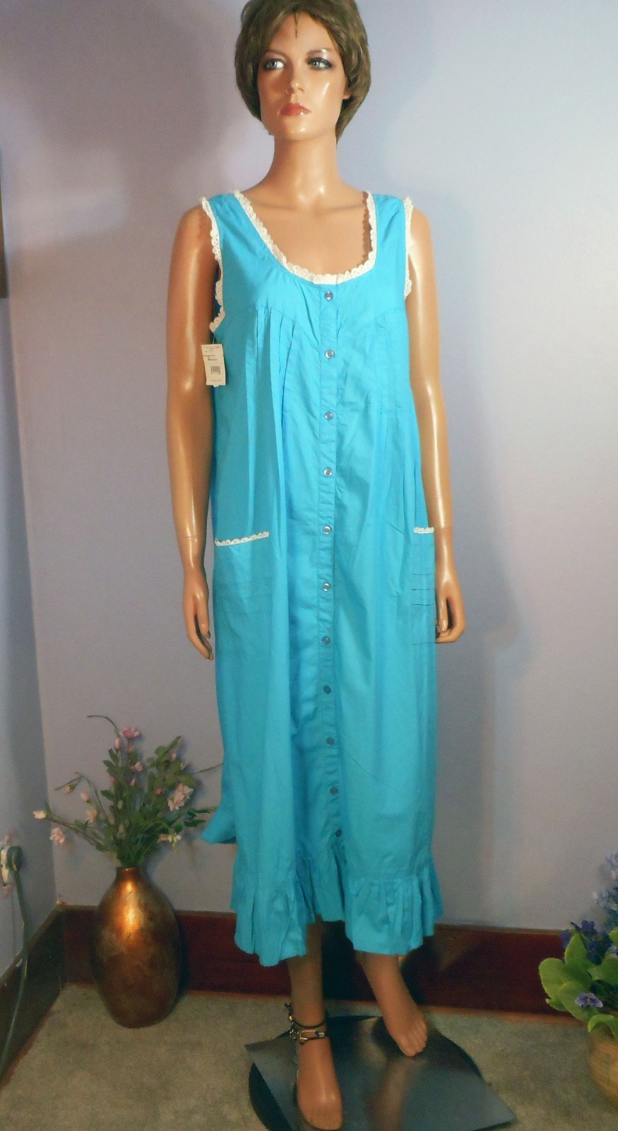 Vtg Early ‘90s Ilise Stevens NWT Blue Cotton Cottagecore Summer Nightgown, M