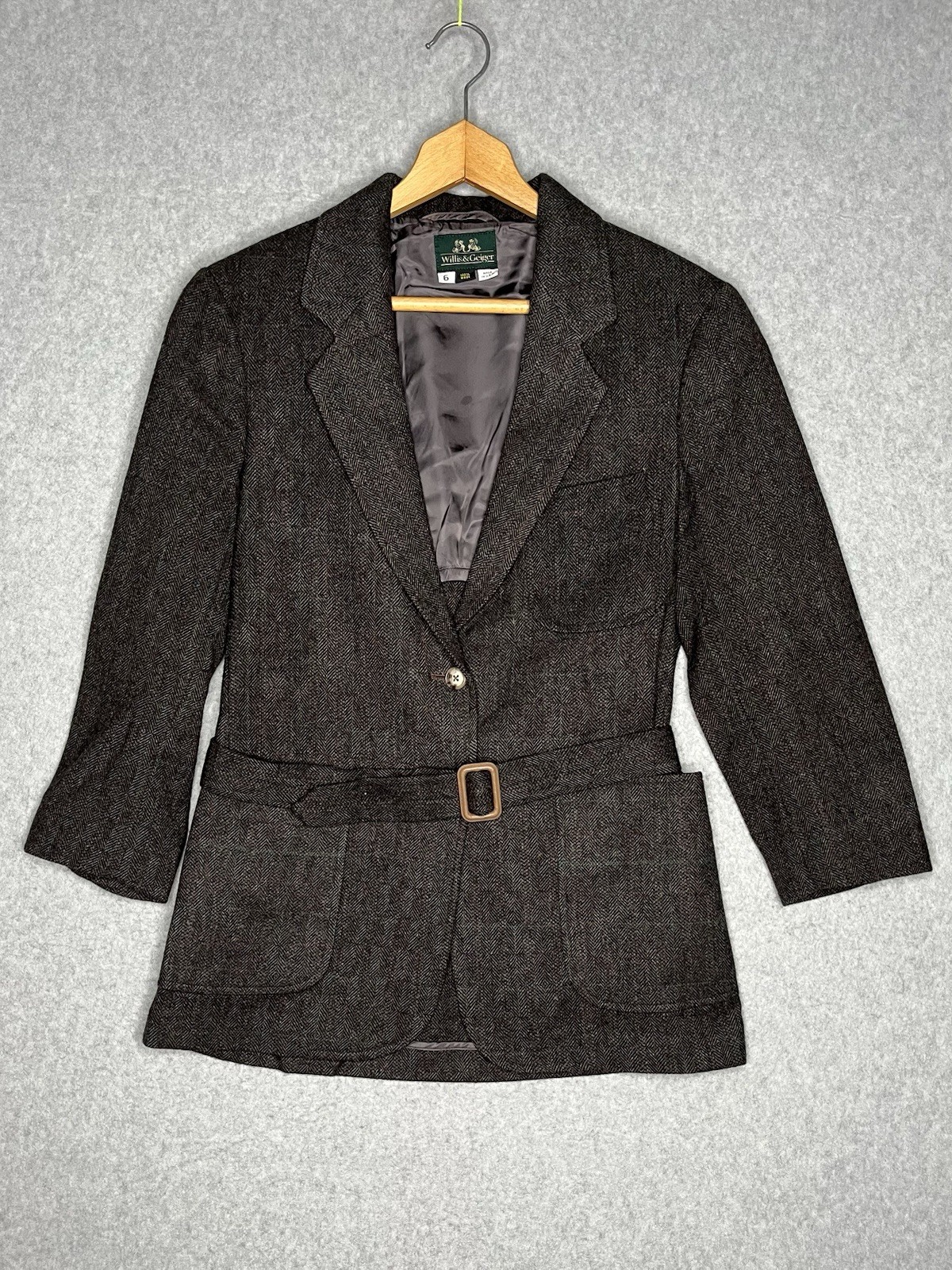 Willis & Geiger Russian Twill Wool Blazer Womens 6 Belted Safari USA Vtg
