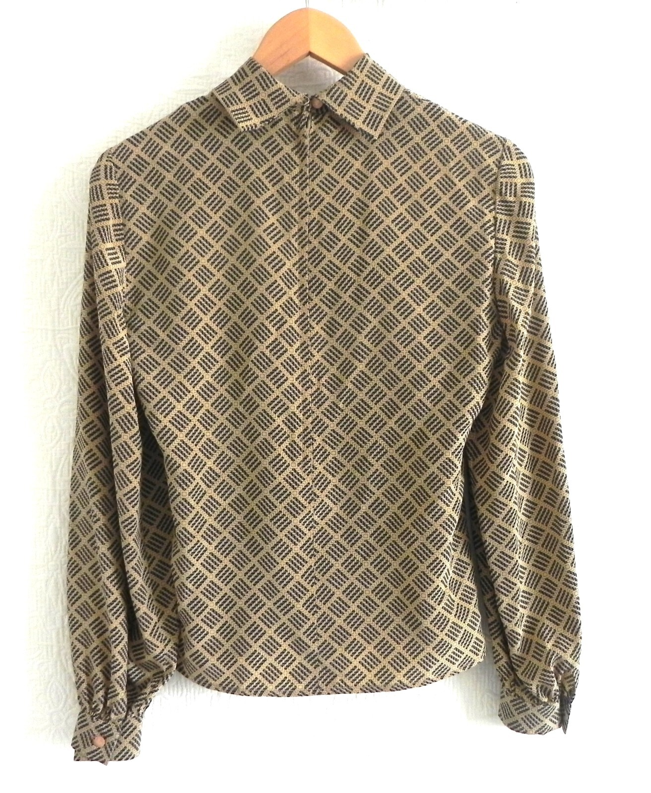 Vtg David Hayes Blouse 100% Silk Long Sleeve High Neck Back Zip Size 4